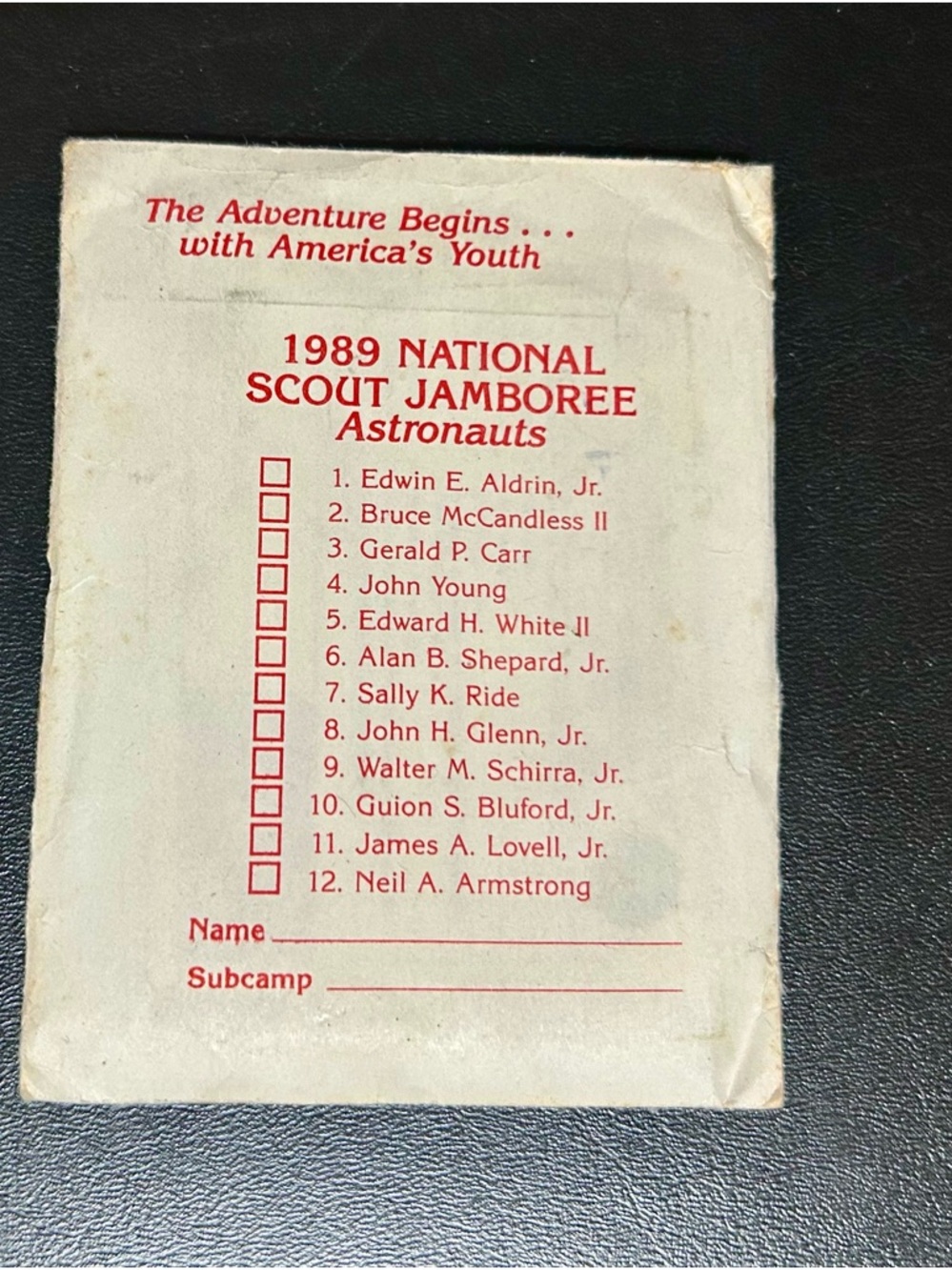 Vintage Astronaut Checklist Envelope with Red Print